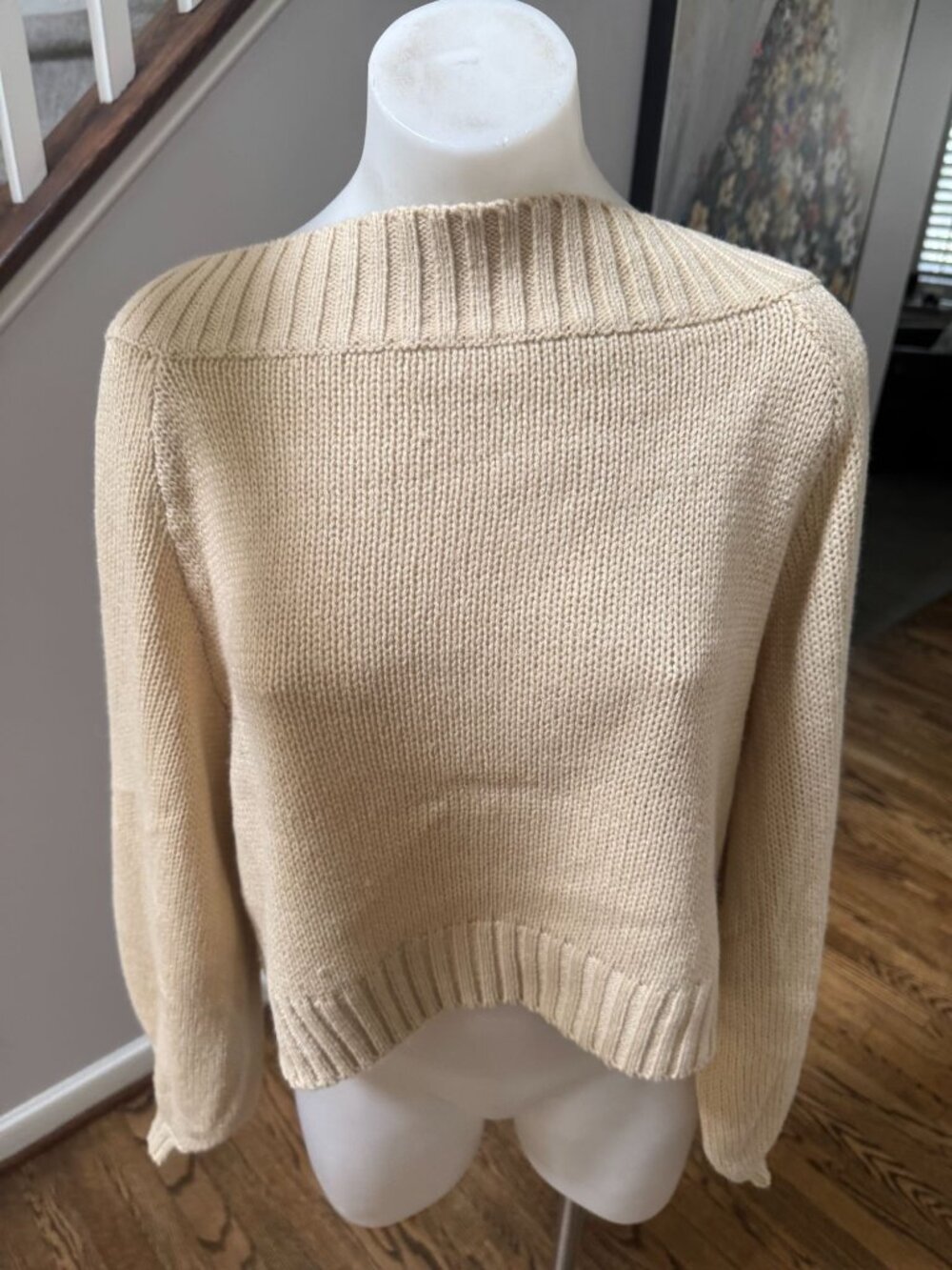 WeWoreWhat cropped chunky knit off shoulder sweater beige XS